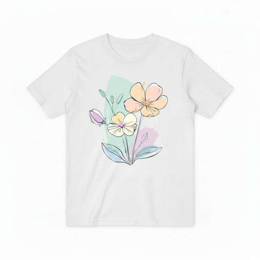 Watercolor Floral Line Art Minimalist Graphic T-ShirtT6014