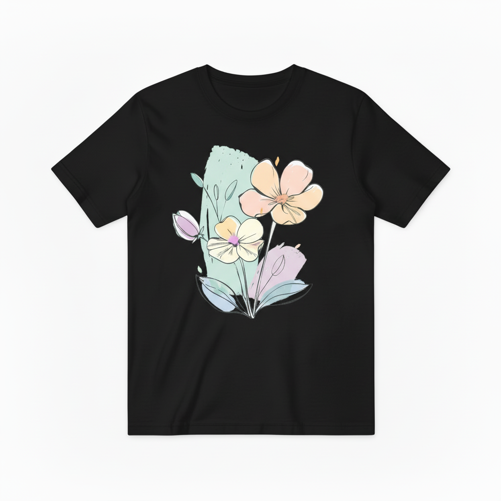 Watercolor Floral Line Art Minimalist Graphic T-ShirtT6014
