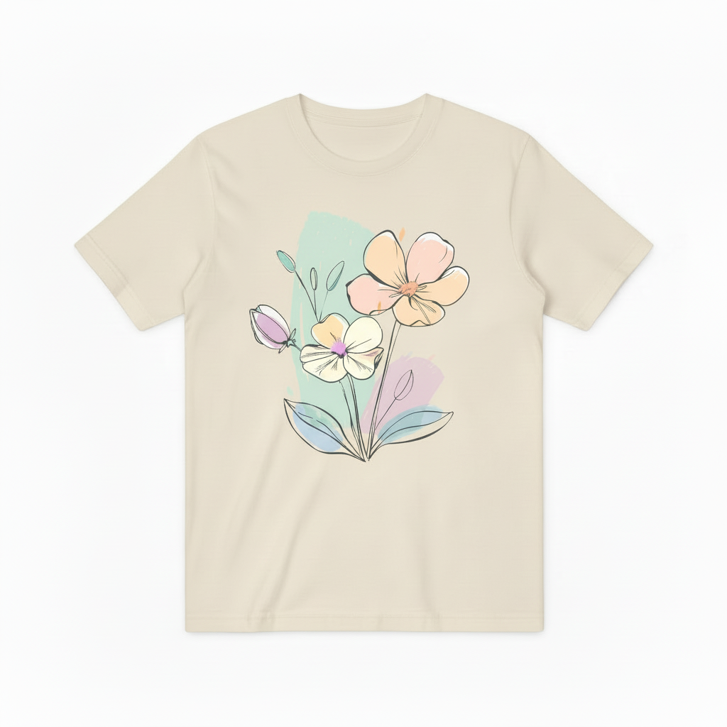 Watercolor Floral Line Art Minimalist Graphic T-ShirtT6014