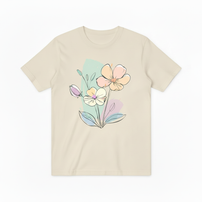 Watercolor Floral Line Art Minimalist Graphic T-ShirtT6014