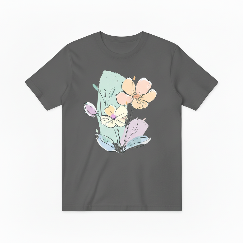 Watercolor Floral Line Art Minimalist Graphic T-ShirtT6014