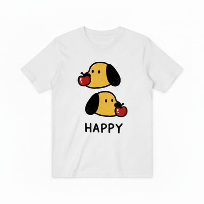 Happy Cute Dog Apple Graphic Tee - Kawaii Pet T-Shirt T4055