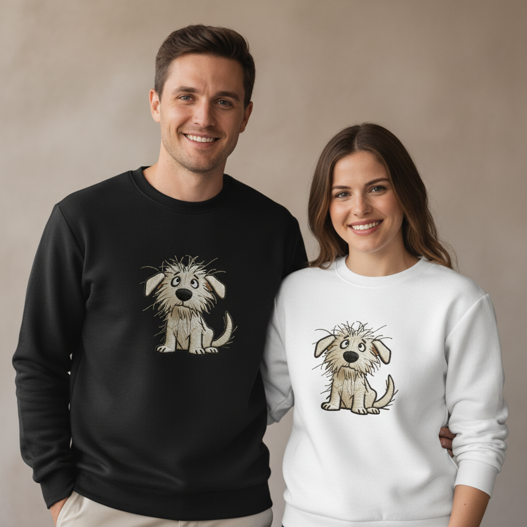 Scruffy Puppy Embroidered Dog Lover Crewneck C1007