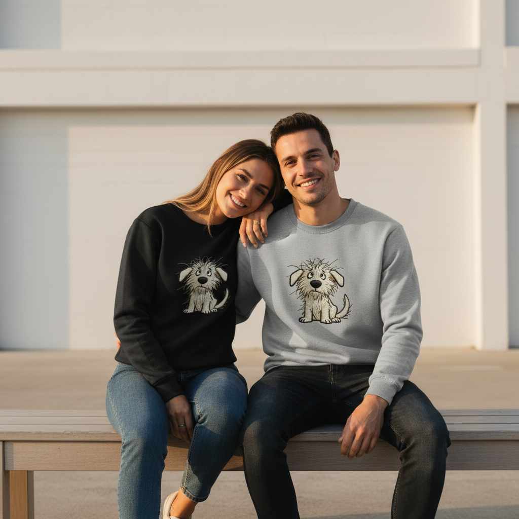 Scruffy Puppy Embroidered Dog Lover Crewneck C1007