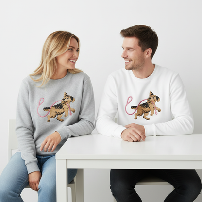 Playful Puppy with Pink Leash Dog Lover Crewneck C1008