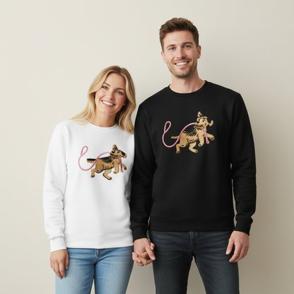 Playful Puppy with Pink Leash Dog Lover Crewneck C1008