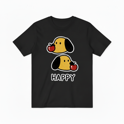 Happy Cute Dog Apple Graphic Tee - Kawaii Pet T-Shirt T4055