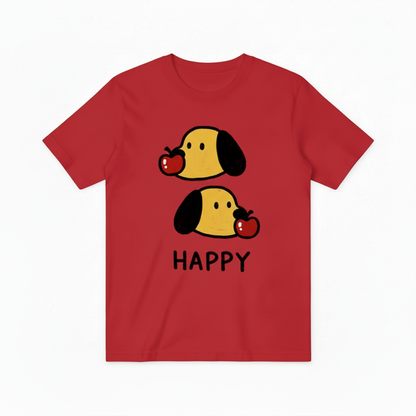 Happy Cute Dog Apple Graphic Tee - Kawaii Pet T-Shirt T4055