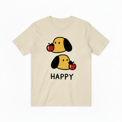Happy Cute Dog Apple Graphic Tee - Kawaii Pet T-Shirt T4055