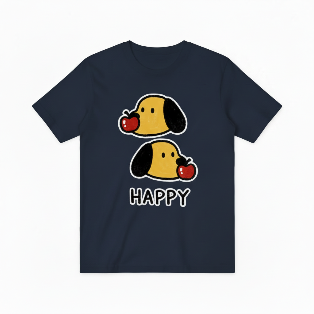 Happy Cute Dog Apple Graphic Tee - Kawaii Pet T-Shirt T4055