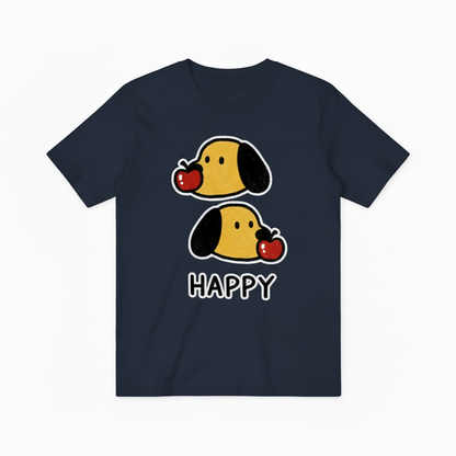 Happy Cute Dog Apple Graphic Tee - Kawaii Pet T-Shirt T4055