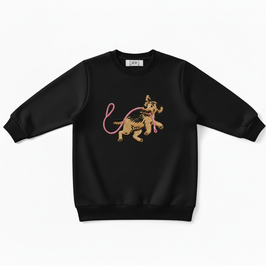 Playful Puppy with Pink Leash Dog Lover Crewneck C1008