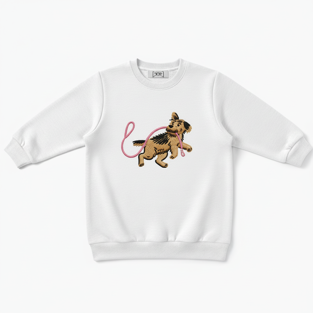 Playful Puppy with Pink Leash Dog Lover Crewneck C1008