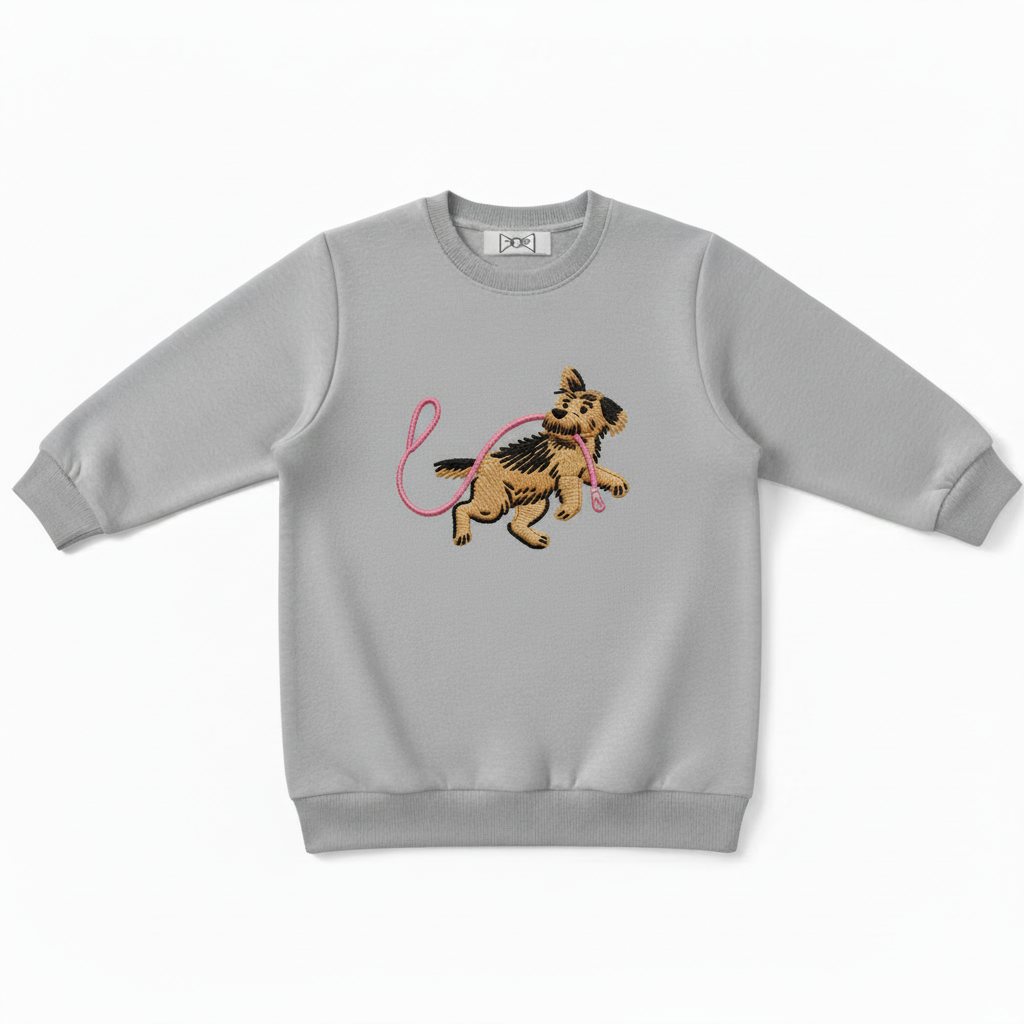 Playful Puppy with Pink Leash Dog Lover Crewneck C1008