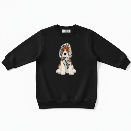Cute Beagle with Leopard Scarf Graphic Crewneck C1019