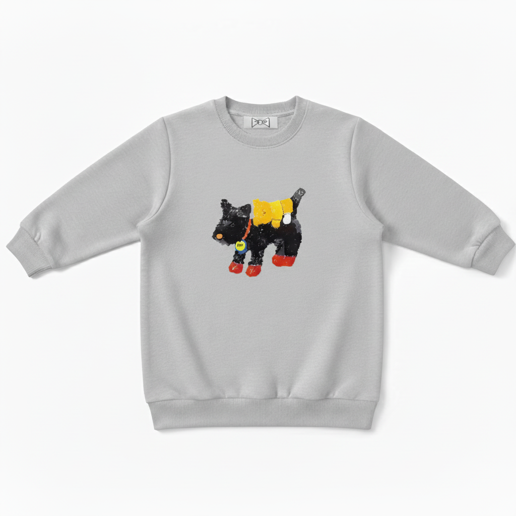 Artistic Scottie Dog Yellow Outfit Graphic Crewneck C1033