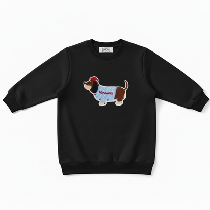 Cute Basset Hound Red Hat Graphic Crewneck C1036