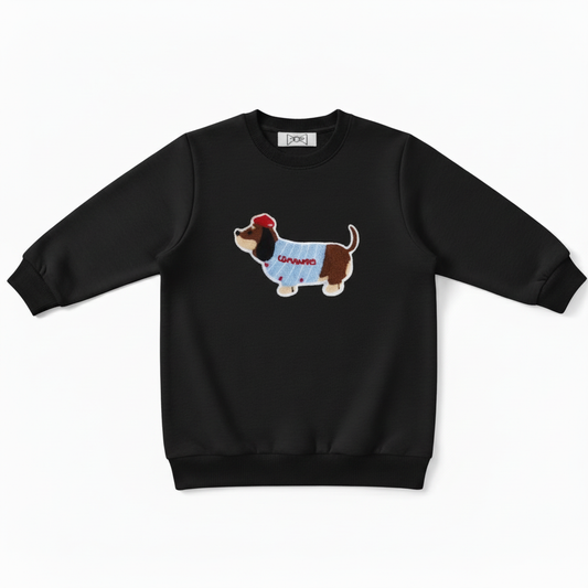 Cute Basset Hound Red Hat Graphic Crewneck C1036