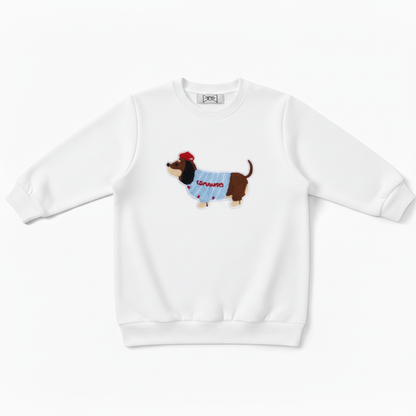 Cute Basset Hound Red Hat Graphic Crewneck C1036