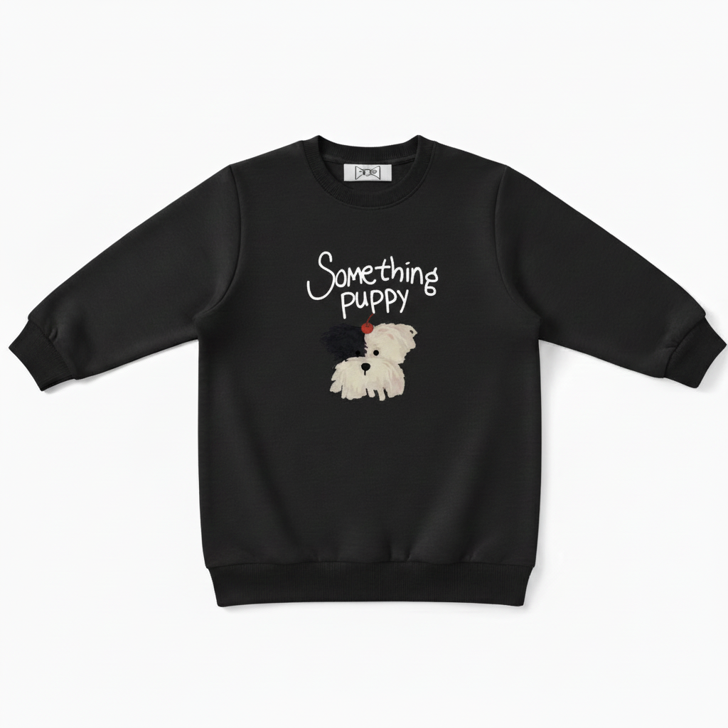 Something Puppy White Dog Graphic Crewneck C1037