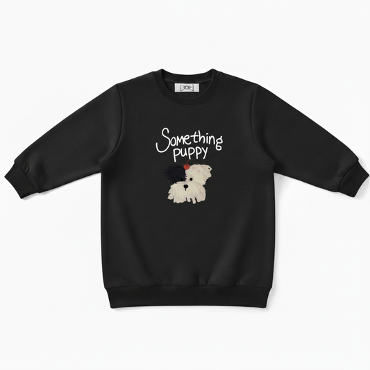 Something Puppy White Dog Graphic Crewneck C1037