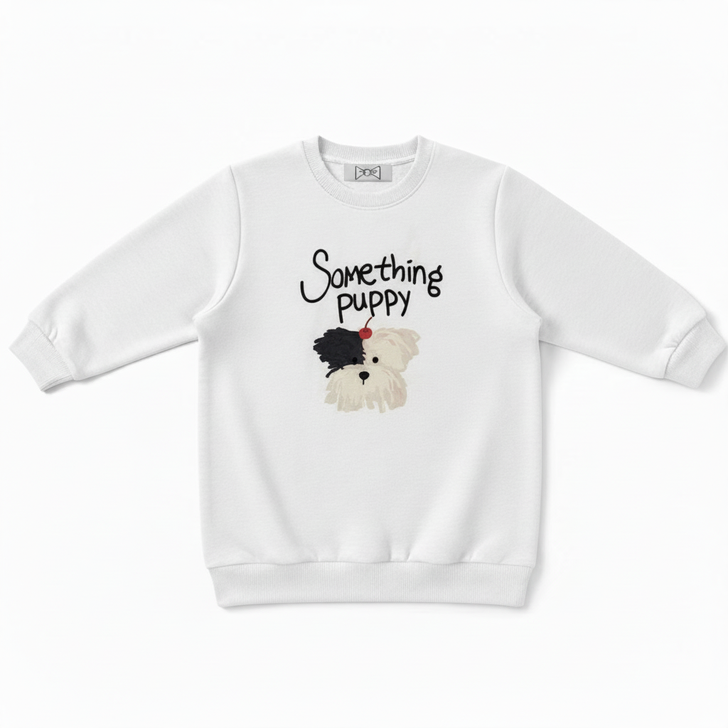 Something Puppy White Dog Graphic Crewneck C1037