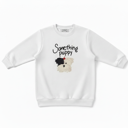 Something Puppy White Dog Graphic Crewneck C1037
