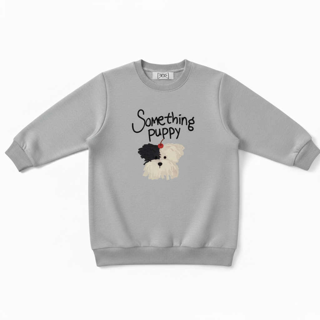 Something Puppy White Dog Graphic Crewneck C1037