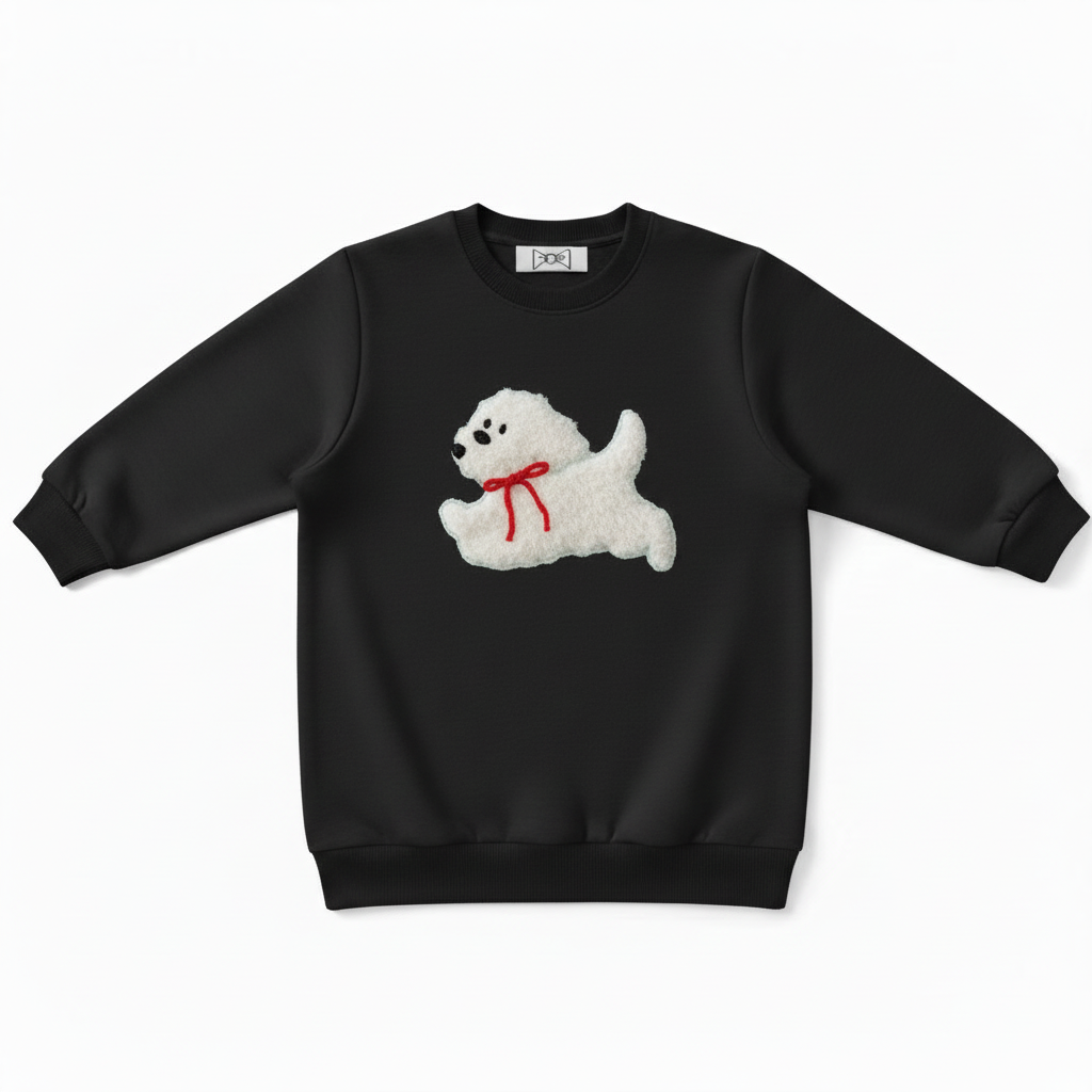 Fluffy Running Dog Red Ribbon Pet Crewneck C1038