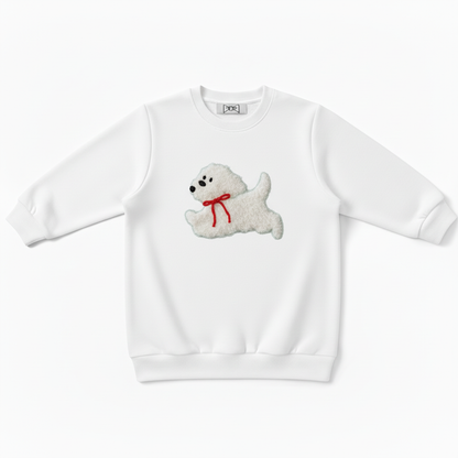 Fluffy Running Dog Red Ribbon Pet Crewneck C1038