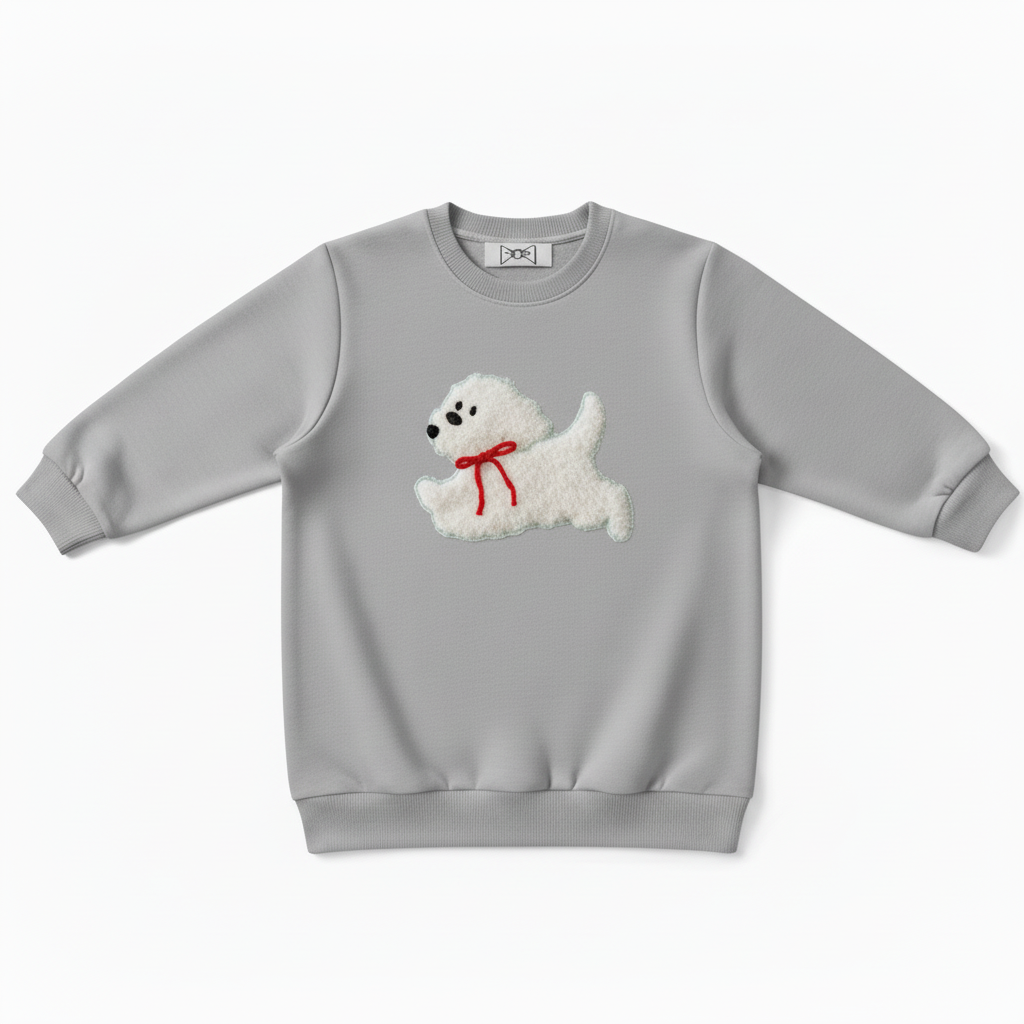 Fluffy Running Dog Red Ribbon Pet Crewneck C1038