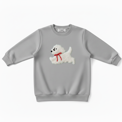 Fluffy Running Dog Red Ribbon Pet Crewneck C1038