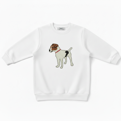 Cute White Brown Dog Red Collar Crewneck C1045