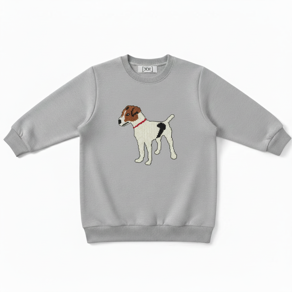 Cute White Brown Dog Red Collar Crewneck C1045