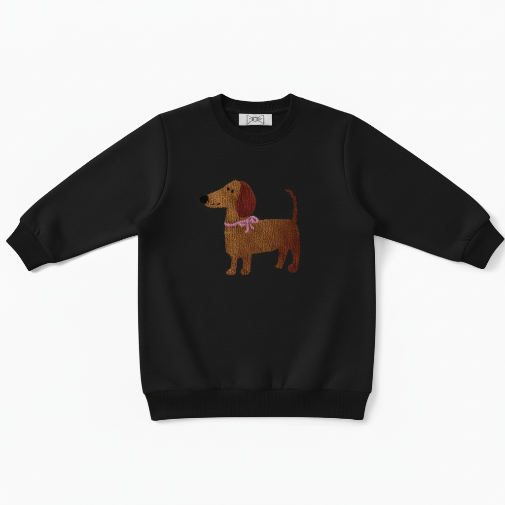 Adorable Wiener Dog Pink Ribbon Pet Crewneck C1050