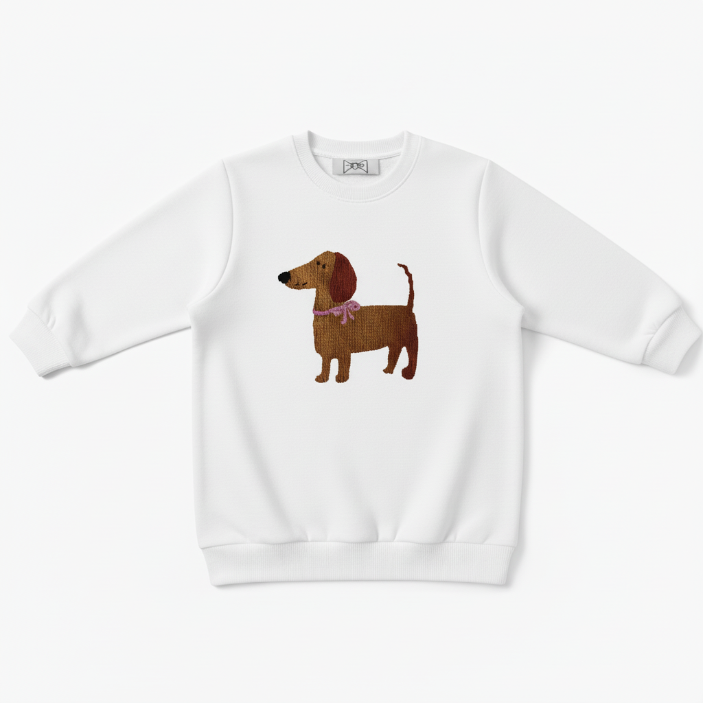 Adorable Wiener Dog Pink Ribbon Pet Crewneck C1050
