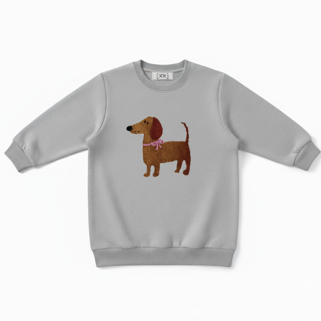 Adorable Wiener Dog Pink Ribbon Pet Crewneck C1050