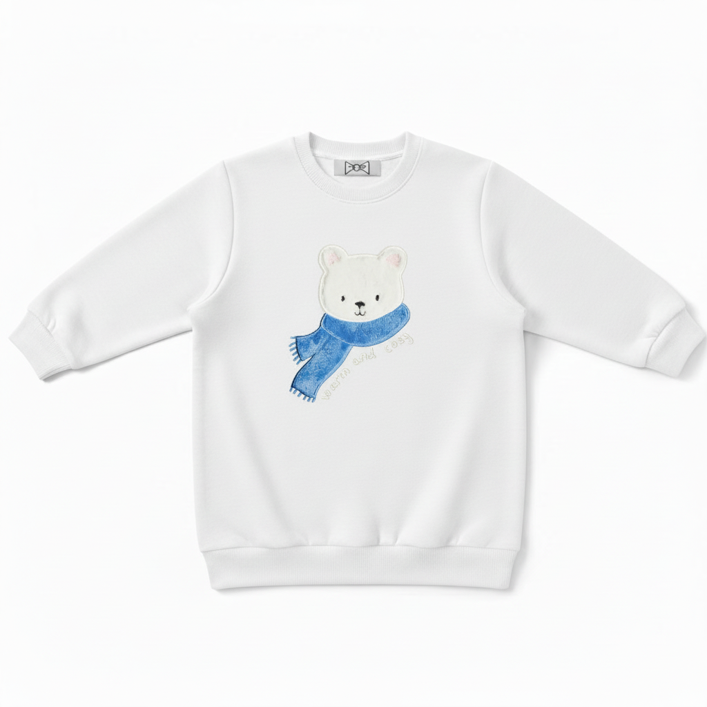Cute Polar Bear Blue Scarf Graphic Crewneck C1051