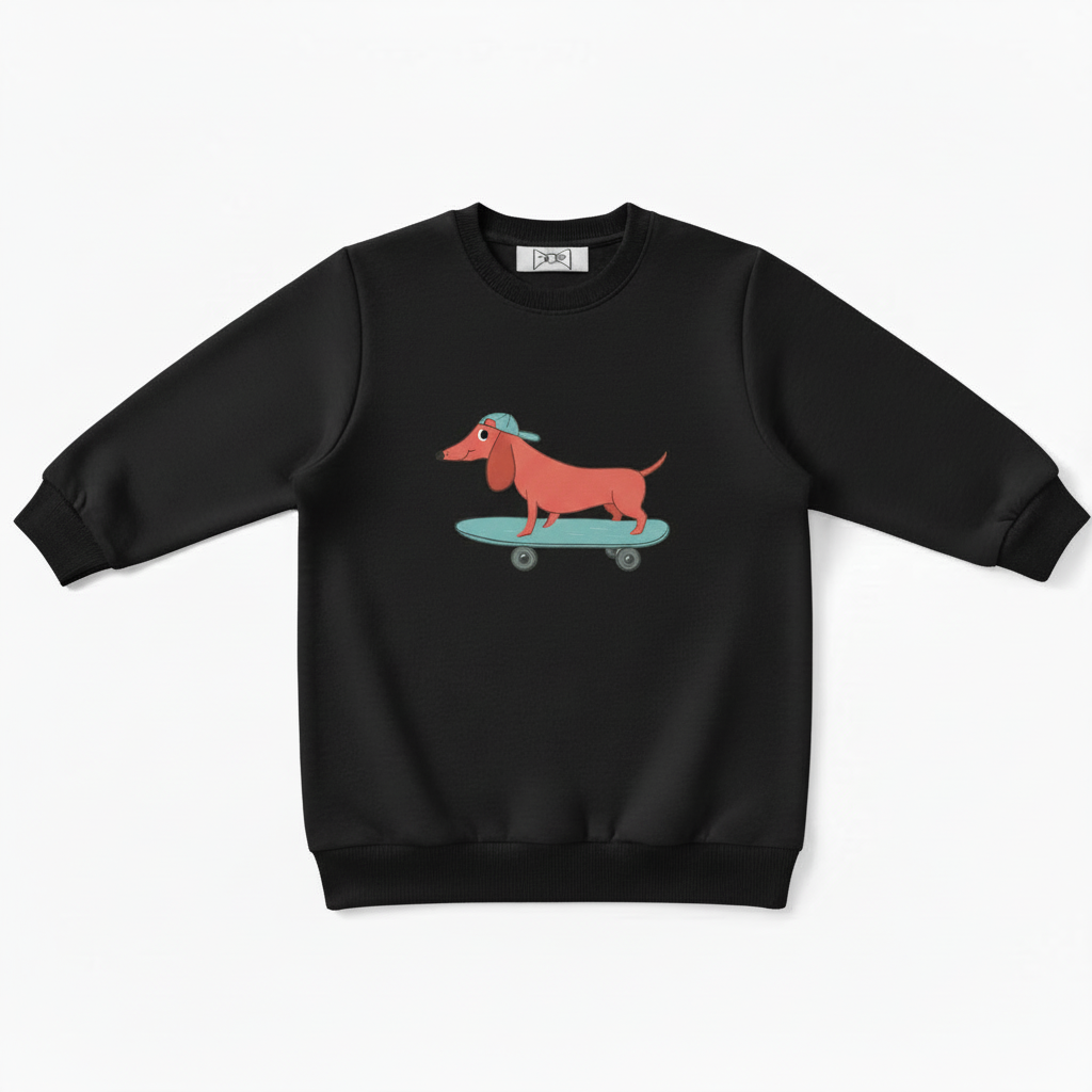 Skateboarding Dachshund Green Cap Graphic Crewneck C1053