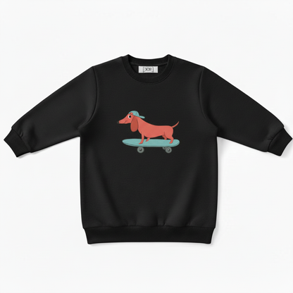 Skateboarding Dachshund Green Cap Graphic Crewneck C1053