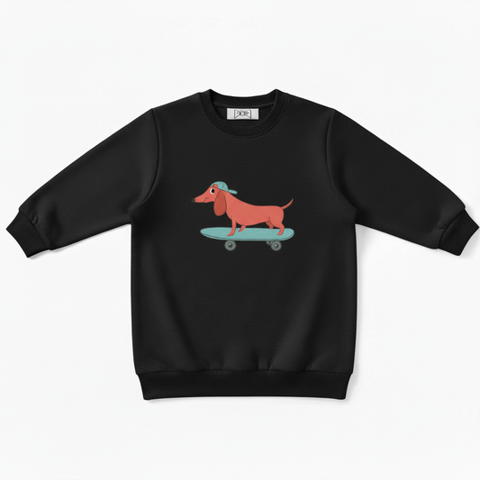 Skateboarding Dachshund Green Cap Graphic Crewneck C1053