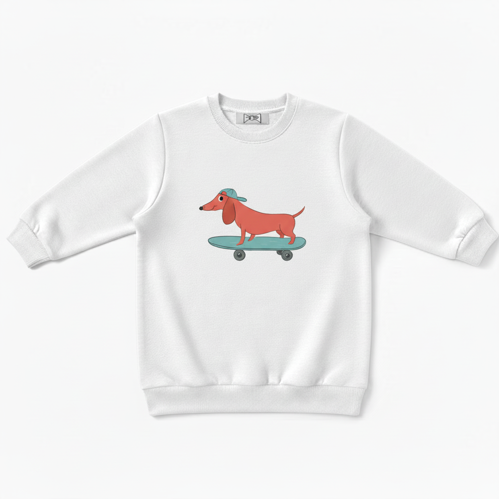 Skateboarding Dachshund Green Cap Graphic Crewneck C1053