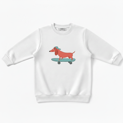 Skateboarding Dachshund Green Cap Graphic Crewneck C1053