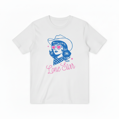 Retro Lone Star Cowgirl Graphic T-Shirt, Texas Cowgirl with Heart Sunglasses Tee T4013