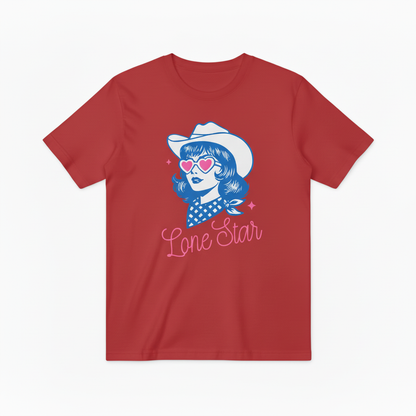 Retro Lone Star Cowgirl Graphic T-Shirt, Texas Cowgirl with Heart Sunglasses Tee T4013