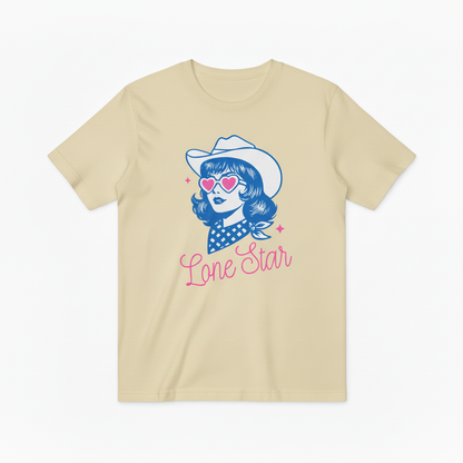 Retro Lone Star Cowgirl Graphic T-Shirt, Texas Cowgirl with Heart Sunglasses Tee T4013