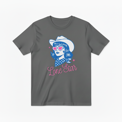 Retro Lone Star Cowgirl Graphic T-Shirt, Texas Cowgirl with Heart Sunglasses Tee T4013