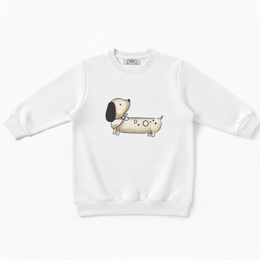 Cute Spotty Wiener Dog Bow Pet Crewneck C1061