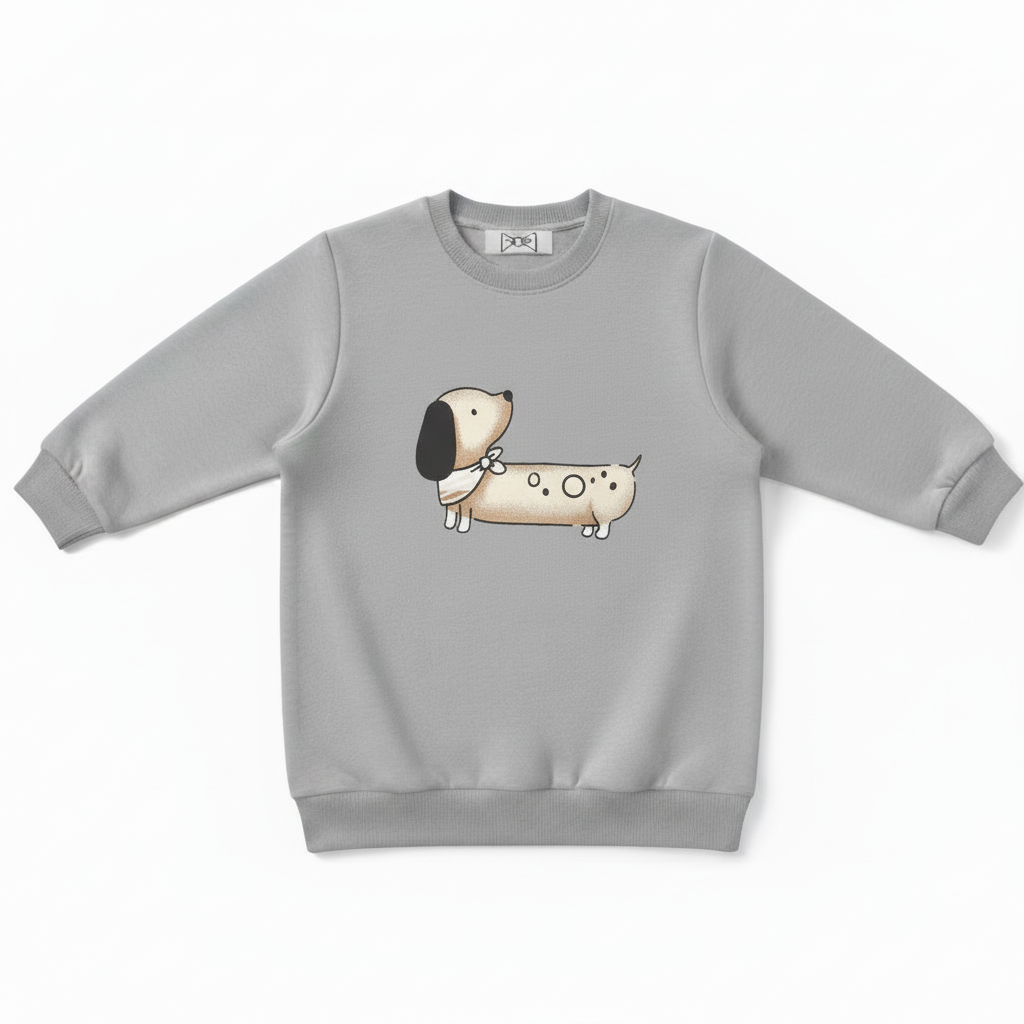 Cute Spotty Wiener Dog Bow Pet Crewneck C1061