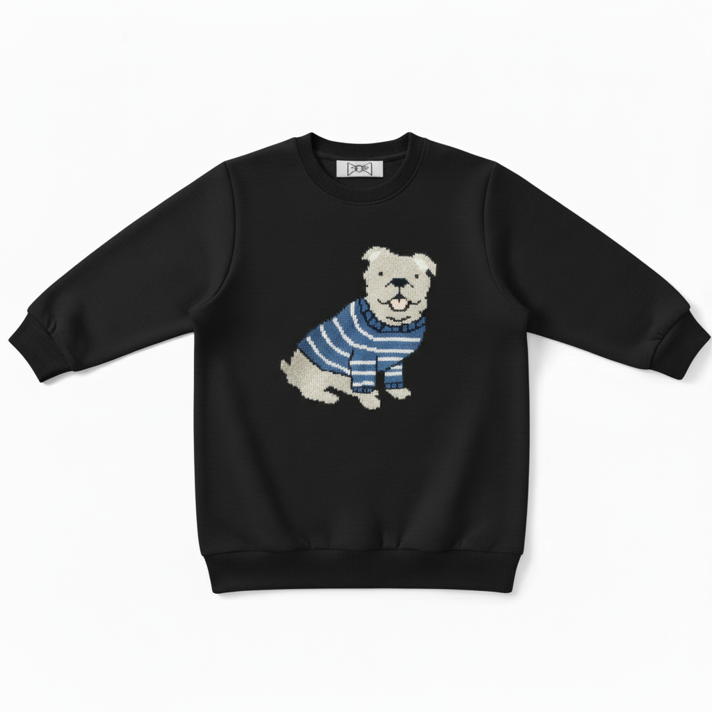 Smiling Bulldog Blue Striped Sweater Dog Lover Crewneck C1064